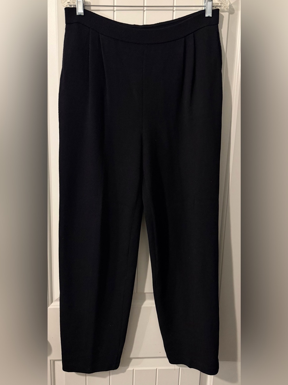 St. John Black Straight-Leg Santana Knit High Rise Pants